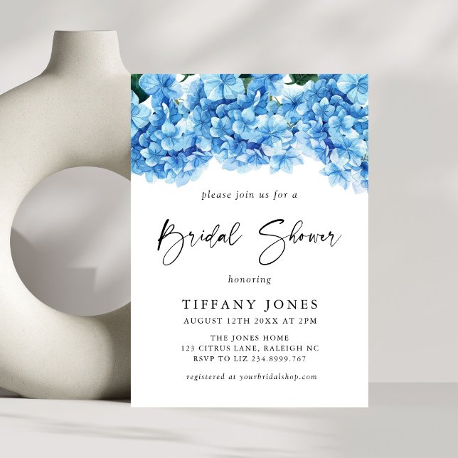 Modern Blue Hydrangea Blommigt Möhippa Inbjudningar (Skapare uppladdad)