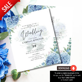 Modern Blue Hydrangea PHOTO-bröllopsinbjudan