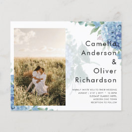 Modern Blue Hydrangea PHOTO-bröllopsinbjudan Flygblad