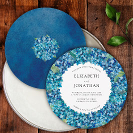 Modern Blue Hydrangea Round Wedding Invitation Tack Kort