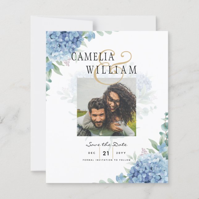 Modern Blue Hydrangea Wedding-kod QR (Framsida)