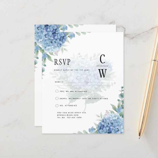 Modern Blue Hydrangea Wedding-kod QR (Fram/Back In Situ)