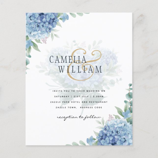 Modern Blue Hydrangea Wedding-kod QR Flygblad (Framsidan)