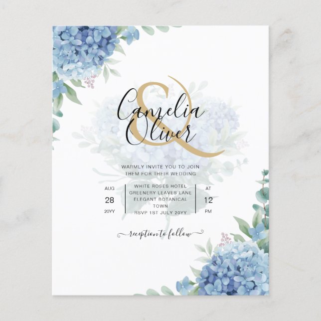 Modern Blue Hydrangea Wedding-kod QR Flygblad (Framsidan)