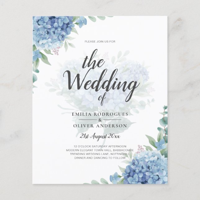 Modern Blue Hydrangea Wedding-kod QR Flygblad (Framsidan)