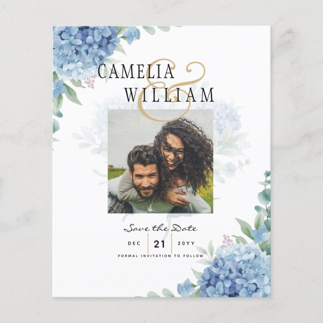 Modern Blue Hydrangea Wedding-kod QR Flygblad (Framsidan)