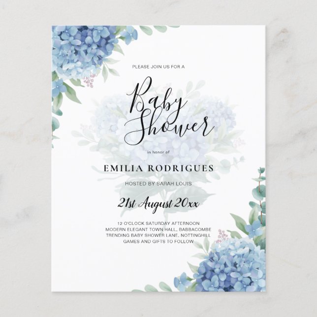 Modern Blue Hydrangea Wedding-kod QR Flygblad (Framsidan)