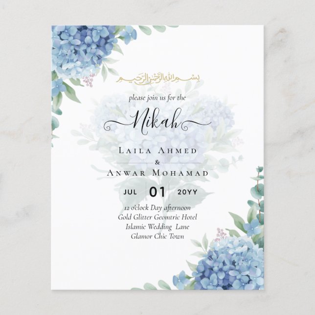 Modern Blue Hydrangea Wedding-kod QR Flygblad (Framsidan)