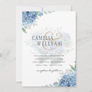 Modern Blue Hydrangea Wedding-kod QR Inbjudningar
