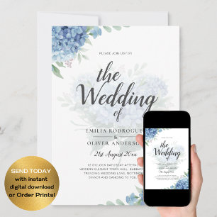 Modern Blue Hydrangea Wedding-kod QR Inbjudningar