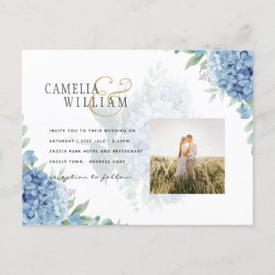 Modern Blue Hydrangea Wedding-kod QR Vykort