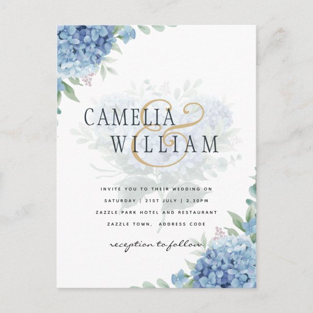 Modern Blue Hydrangea Wedding-kod QR Vykort (Framsida)