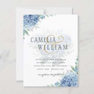 Modern Blue Hydrangea Wedding-kod QR Vykort