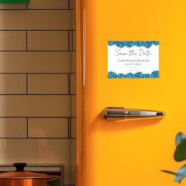 Modern Blue Hydrangeas Navy Blue Striped Wedding Magnetisk Inbjudningskort