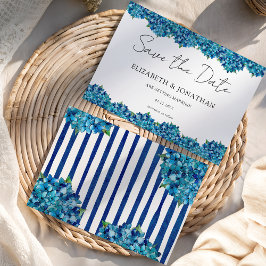 Modern Blue Hydrangeas Navy Blue Striped Wedding Spara Datumet