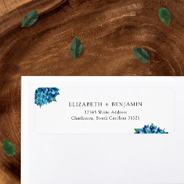Modern Blue Hydrangeas Wedding RSVP Return Address Returadress Etikett