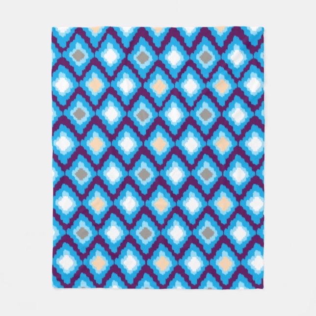 Modern Blue Ikat Diamonds Anpassningsbar Fleece Bl (Framsidan)