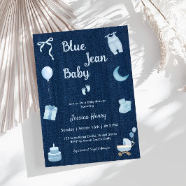 Modern Blue Jean Baby Denim Baby Shower Inbjudningar