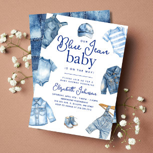 Modern Blue Jean Baby Denim Theter Baby Shower Inbjudningar