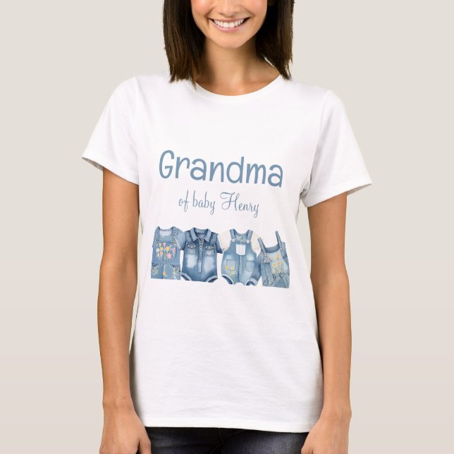 Modern Blue Jean Baby Grandma Baby Shower T Shirt (Framsida)