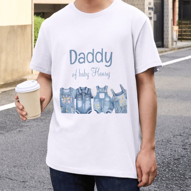 Modern Blue Jean Baby Pappa Baby Shower T Shirt (Skapare uppladdad)