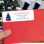 Modern Blue Julgran Red Santa Sack Namn Returadress Etikett<br><div class="desc">Modern Blue Julgran Red Santa Sack Namn & Return-adressetikett.</div>