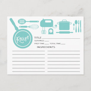 Modern Blue Kitchen Utensils Recept Card Vykort