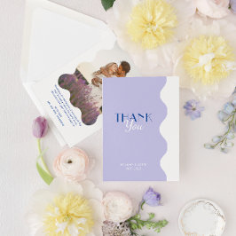 Modern Blue Lavender Wave Gräns Photo Bröllop Tack Kort