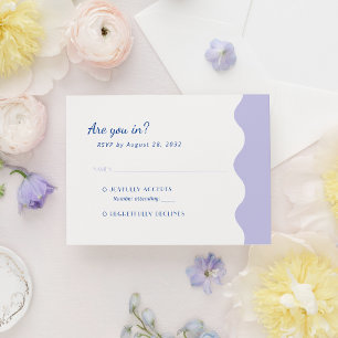 Modern Blue Lavender Wave Scallop Monogram Bröllop OSA Kort