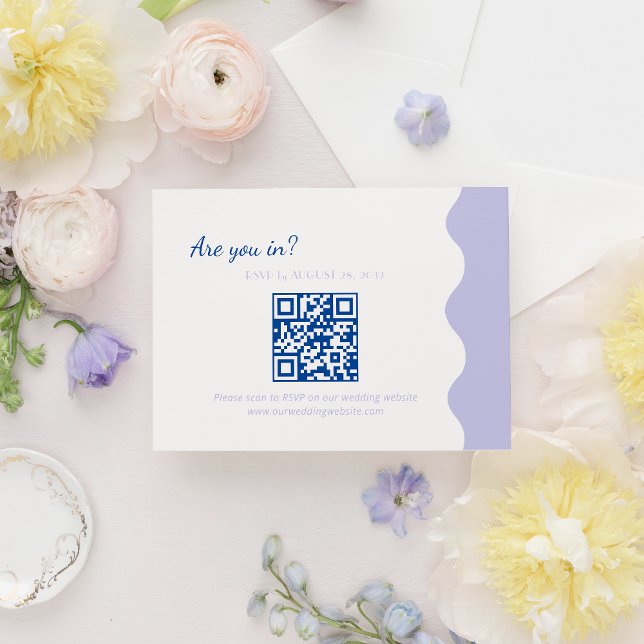 Modern Blue Lavender Wave Scallop QR-kod Bröllop OSA Kort (Skapare uppladdad)