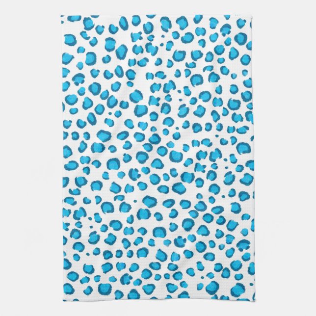 Modern Blue Leopard Mönster Animal Print Kökshandduk (Vertikal)