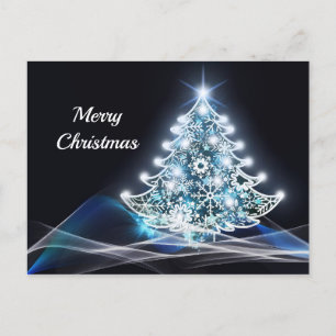 Modern Blue Lighted Julgran-grafik Vykort