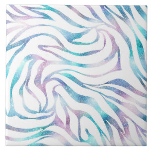 Modern Blue Lila Glitter Glam Zebra tryck Kakelplatta