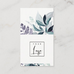 Modern Blue Lila Leafy Tropical Fauna Fern Logotyp Visitkort