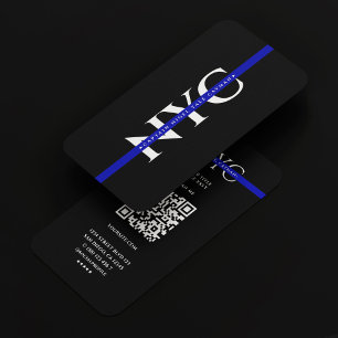 Modern Blue Line Law Police Rand Monogram Black Visitkort