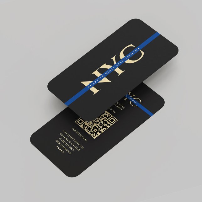 Modern Blue Line Tillsatta lagar Monogram Visitkort (Modern Blue Line Law Enforcement Monogram Gold Business Card
)