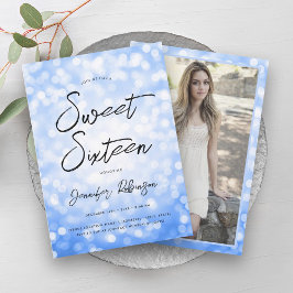 Modern Blue Ljus Photo Sweet 16 Party Inbjudningar