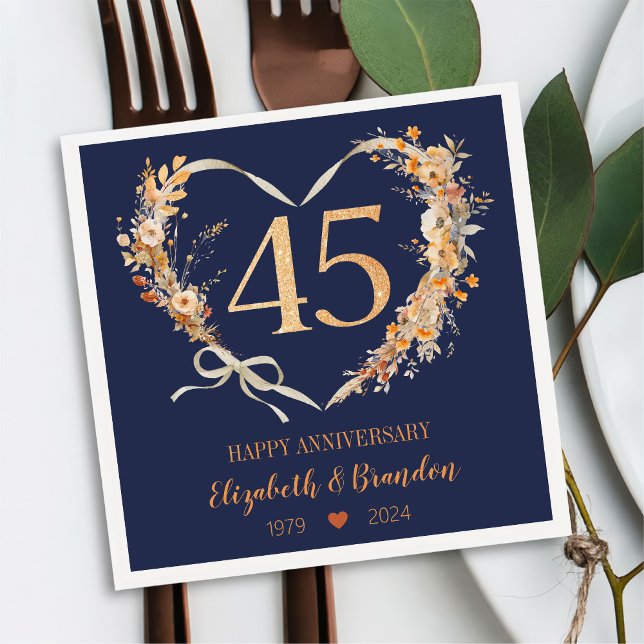 Modern Blue Lycklig 45-årsjubileum Bröllop Napkins Pappersservett (Skapare uppladdad)