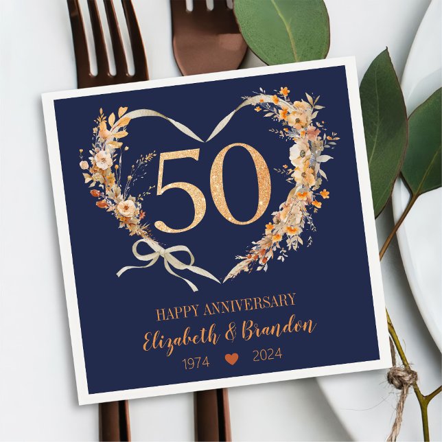 Modern Blue Lycklig 50-årsdagen för Bröllop Napkin Pappersservett (Skapare uppladdad)