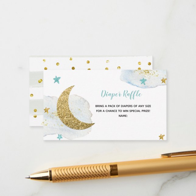 Modern Blue Måne Diaper Raffle Tilläggskort (Fram/Back In Situ)