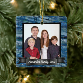 Modern Blue Marble Anpassningsbar Photo Julgransprydnad Keramik