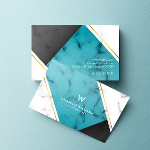 Modern Blue Marble Monogram Visitkort