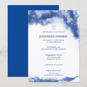 Modern Blue Marble Ocean Ombre Pub Mitzvah Inbjudningar