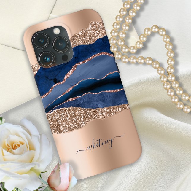 Modern Blue Marble Ro Guld Glitter (Skapare uppladdad)