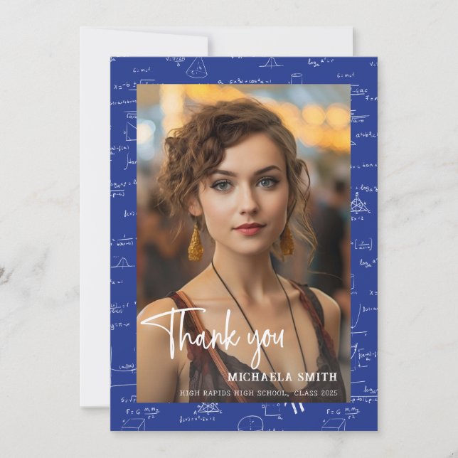 Modern Blue Math-skript, foto till Studenten Tack Kort (Framsida)