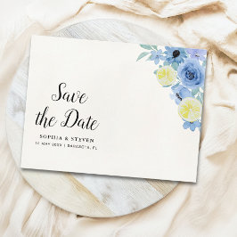 Modern Blue Mediterranean Lemon Wedding Vykort
