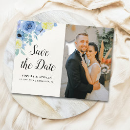 Modern Blue Mediterranean Lemon Wedding Vykort