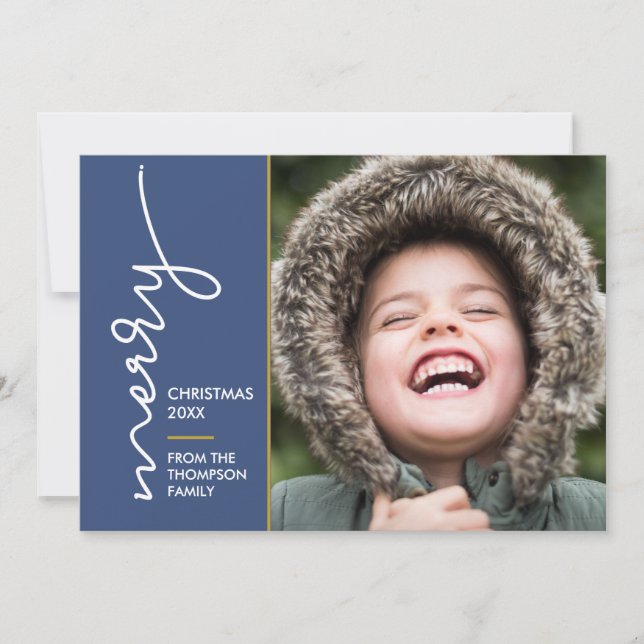 Modern blue Merry Christmas Script Photo Card (Framsida)