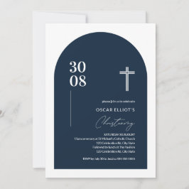 Modern Blue Minimalist Arch Boy Christening Invita Inbjudningar