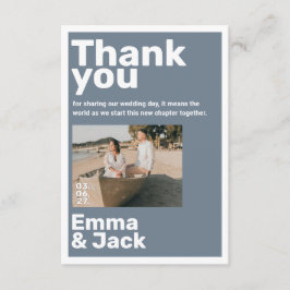 Modern blue minimalist photo wedding thank you tack kort